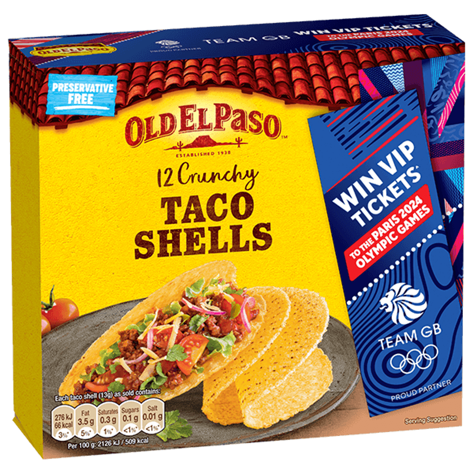 pack of Old El Paso's crunchy taco shells promoting paris olympic competition (156g)